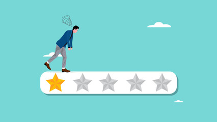 bad feedback or poor employee performance, lethargic businessman or employees because they get a one-star rating concept vector illustration