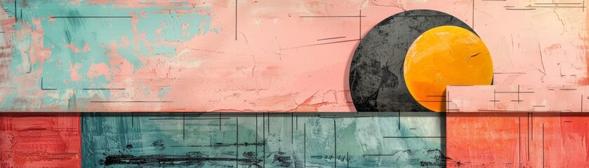 Compose a triptych using gentle pastel shades and abstract geometric elements - obrazy, fototapety, plakaty