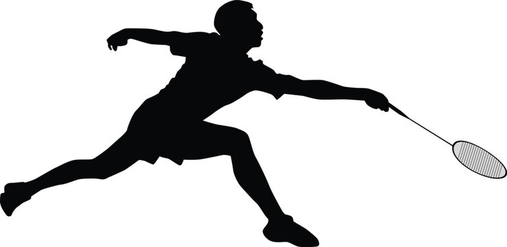 Badminton player silhouette illustration. Athlete pose in sport game