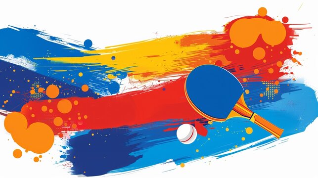 A vector illustration serves as a template for posters, cards, or tickets, featuring a racket and ball for table tennis.