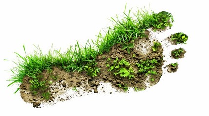 Foot with grass stains and earth, photographed on a white background, ideal for environmental awareness campaigns