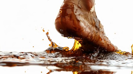 Foot stained with oil, detailed and contrasted against a pure white background, ideal for industrial strength cleaner ads