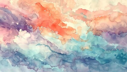 An abstract pastel watercolor painting blending calming shades of mint, coral, and lavender