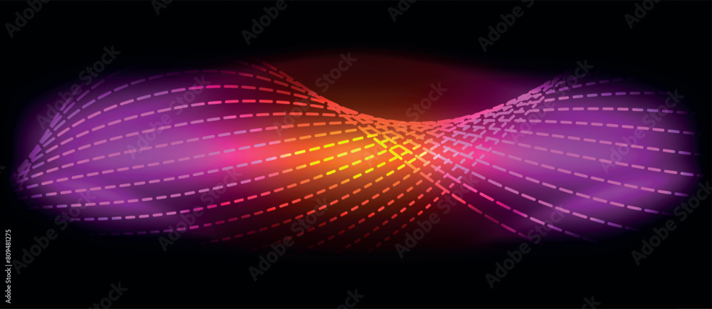 Poster a vibrant display of colorful dots on a dark background, ranging from electric blue to magenta and v