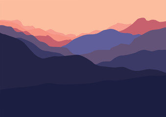 Beautiful mountains panorama. Vector illustration in flat style.