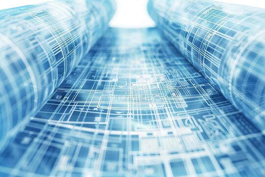 An architectural blueprint being expanded to reveal multiple layers, symbolizing growth and planning