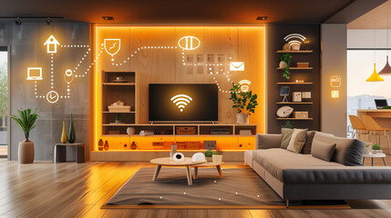 .In the realm of smart homes, an interior showcases interconnected devices seamlessly integrated into everyday living.