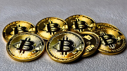 bitcoins on a white background, crypto currency, ai generated