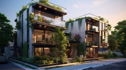 Obraz premium Image of a Contemporary Urban Townhouse: Modern Living Amidst City Sophistication