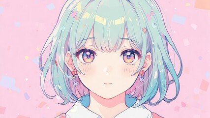 パステルカラーの女の子イラスト,Generative AI AI画像