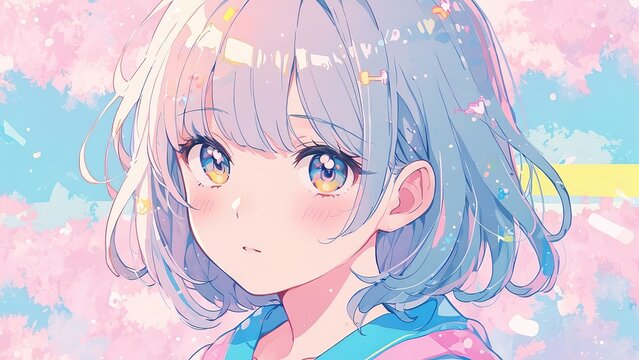 パステルカラーの女の子イラスト,Generative AI AI画像