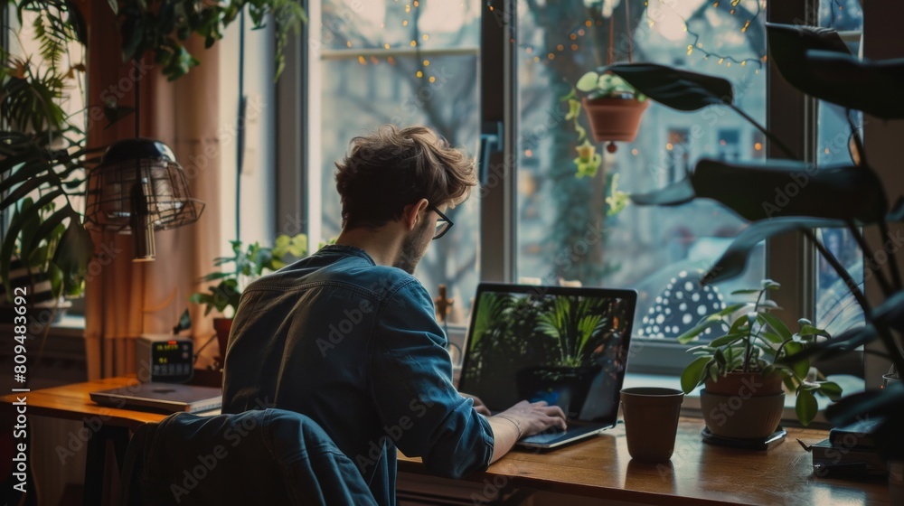 Poster freelancer optimizing remote work setup with ai, blockchain, and iot technologies