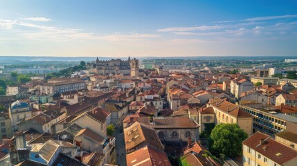 Obraz premium A Stunning Aerial View of The Downtown Skyline and Rooftops of Urban Town