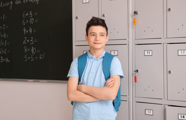 Little boy near locker at school