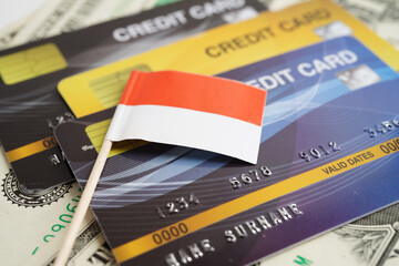 Indonesia flag on credit card, finance economy trading shopping online business.