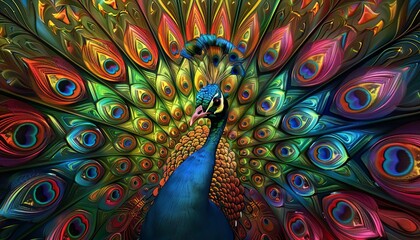 The colorful fractallike patterns in peacock feathers when spread open