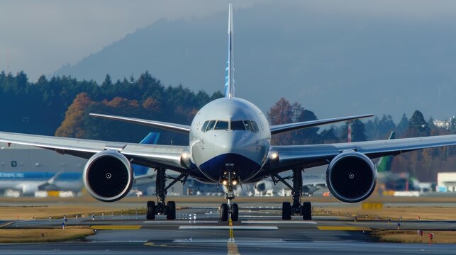 Boeing 767 Airliner Jet Plane Flying in the Blue Skies of Tokyo Aerodrome