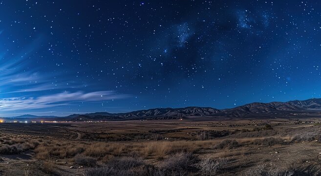 Starry sky over the desert night photography high definition clear blue - Powered by Adobe
