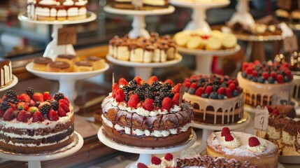 Fototapeta na wymiar Assorted Delicious Cakes in Display