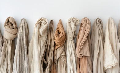 Clothing made from recycled or organic materials displayed against a neutral, clean background. 