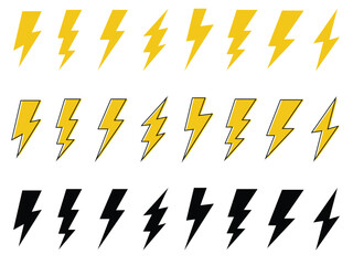 set of modern flat style vector illustration. Lightning bolt Lightning flash icon set. Flat style on a white background Vector illustration
