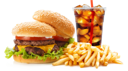 Food Burger Fries Drink isolated on a transparent background