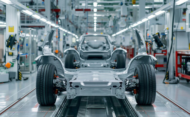 Behind-the-scenes look at an electric car production line.