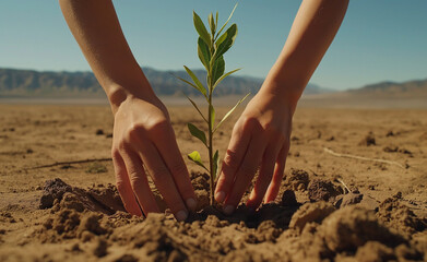 Simple act of planting a tree in a barren landscape. 