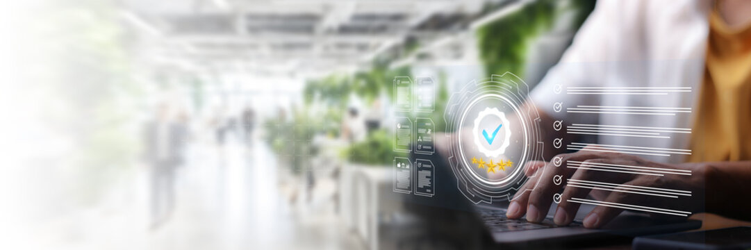 Business work and Assessment for the certificate concept, online survey exam and choose the right answer in the exam international standard certification of product