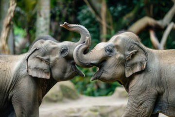 pair of Asia Elephants engaging