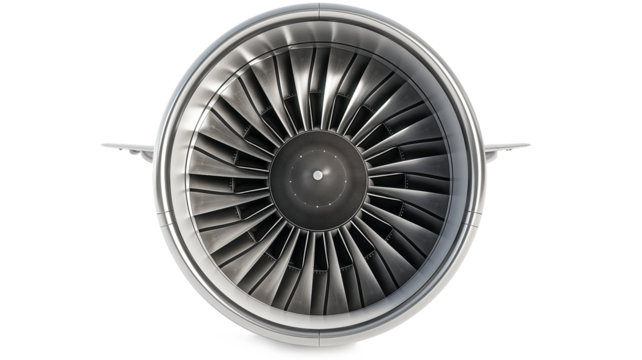 Front view of jet engine isolated on a transparent background