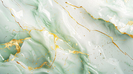 Glossy mint  frost white marble effect with gold veins creating the illusion of a high-end stone surface