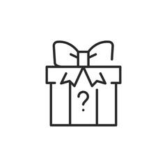 Mystery gift box icon featuring a wrapped present with a question mark, symbolizing surprise, curiosity, and the joy of giving. Suitable for various celebrations, events. Vector illustration