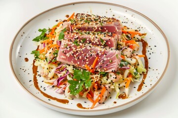 Exquisite Ahi Tuna Dish with Vibrant Napa Cabbage and Sesame Seeds