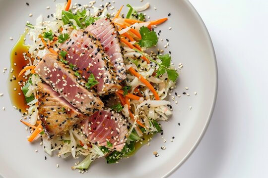 Seared Ahi Tuna with Napa Cabbage and White Sesame Seeds