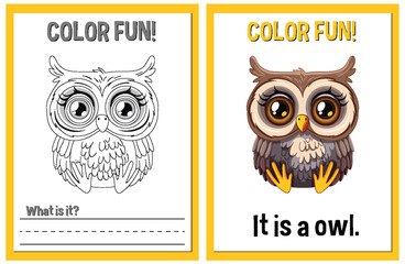 Coloring and educational activity with cute owl