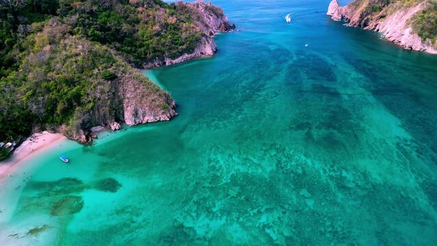 Aerial scenery of breathtaking view in Isla Tortuga (turtle island) at gulf of Nicoya in Costa Rica