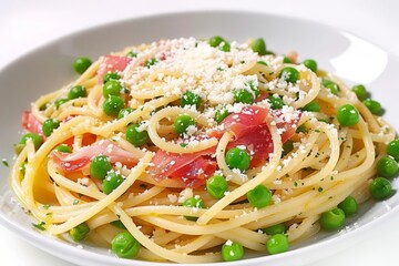 Elegant Aglio e Olio Pasta with Fresh Peas and Prosciutto