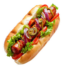 Delicious hot dog, cut out,  isolated on transparent background.