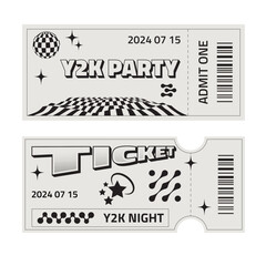 Set of two ticket templates in trendy retro style . Hippie style party ticket with futuristic elements. Y2k style design.
