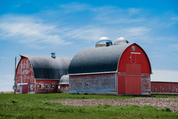 Rustic Red Barn and Silver Barn in Countryside