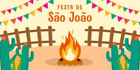 flat design festa de São João horizontal banner illustration