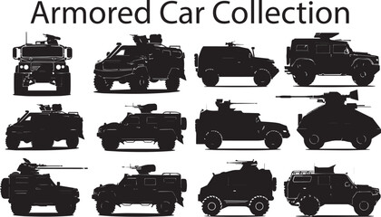 Armored Car collection Silhouette vector illustration