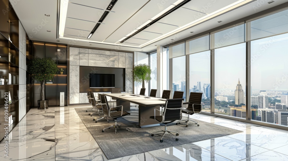 Poster 3d rendering business meeting and working room on office building hyper realistic