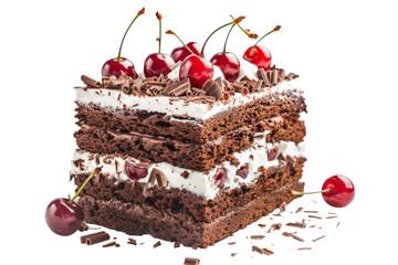 Piece Black Forest Cakes Isolated on White and Transparent Background