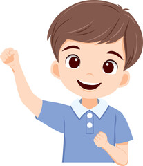 Boy with happy and glad and clenches fist