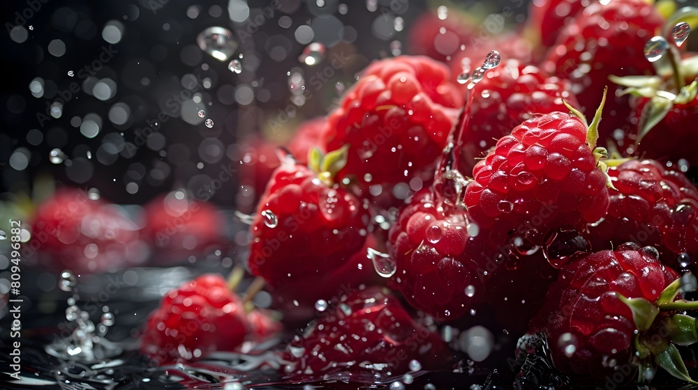 Poster Vibrant Raspberries Plunging into Inky Depths,Creating Mesmerizing Splash Patterns