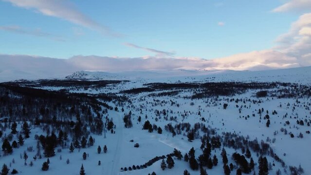 Drone Shot Looking Over Rondane National Park From Outside Of The Park
