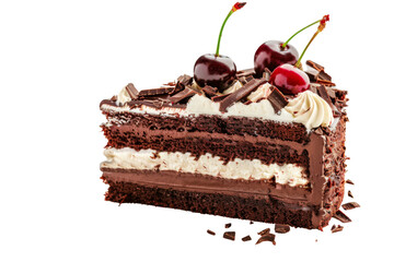 Piece Black Forest Cakes Isolated on White and Transparent Background