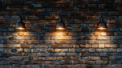 Hanging spotlight illuminate at brick wall background with copy space hyper realistic 